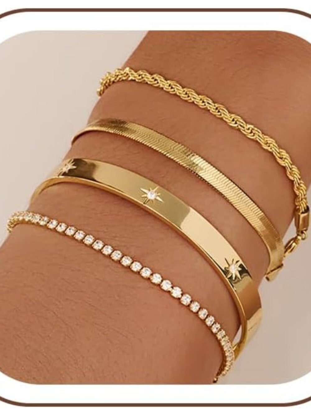 Gold Bracelets for Women 14K Gold Plated Stack Trend Bracelets Charm Paperclip C